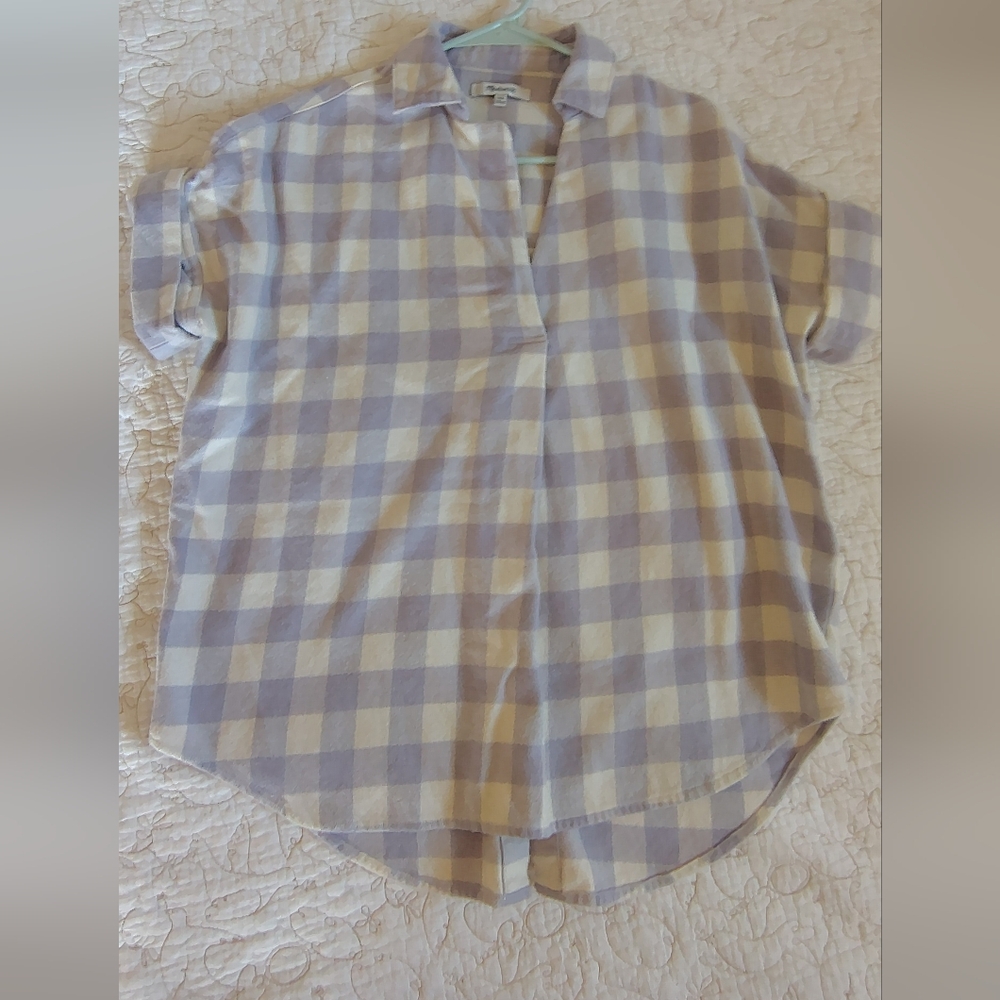 Madewell Lilac and White Checkered Cap Sleeve Flannel XXS